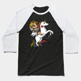 Cupid Riding Unicorn Baseball T-Shirt